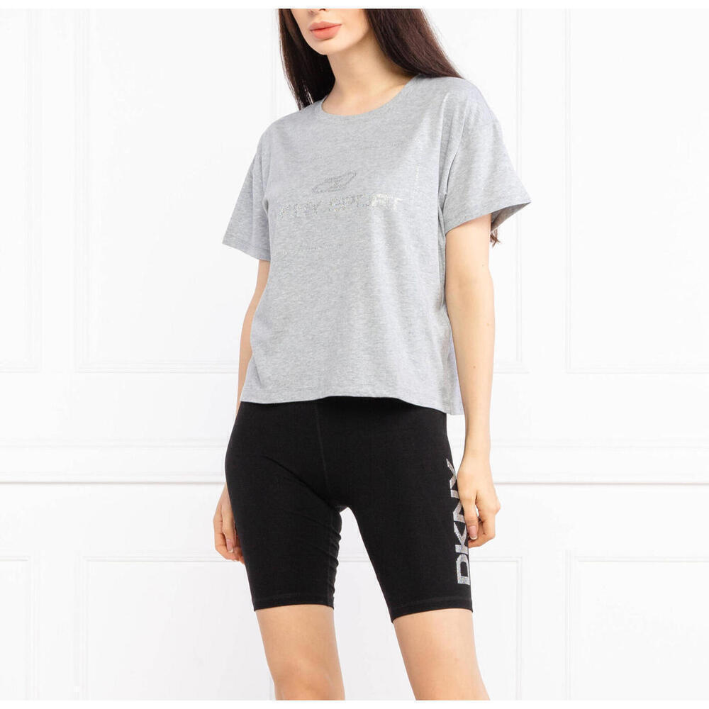 DKNY Sport Gray Rhinestone Logo Boxy Cropped T-Shirt Medium - Picture 3 of 5